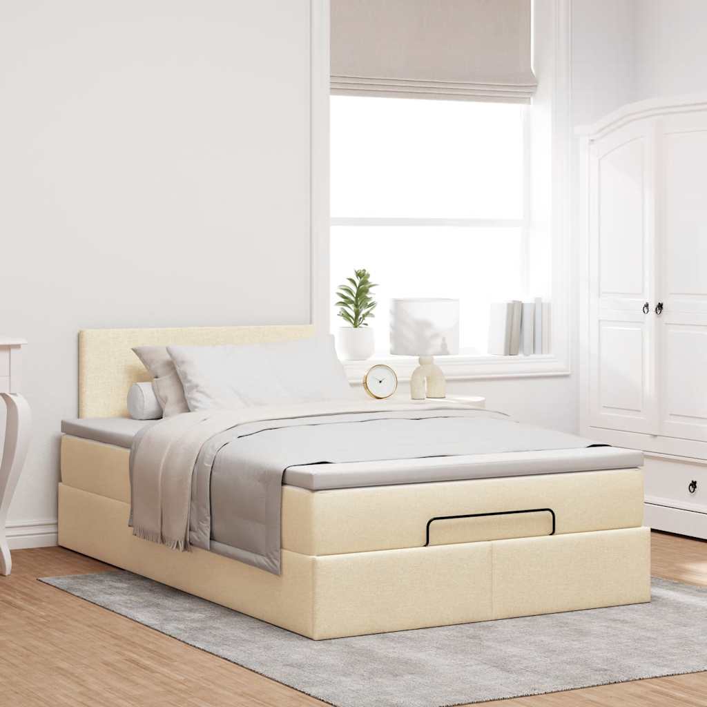 ottoman seng med madras & LEDs 120x190cm stof cremefarvet - Image 4