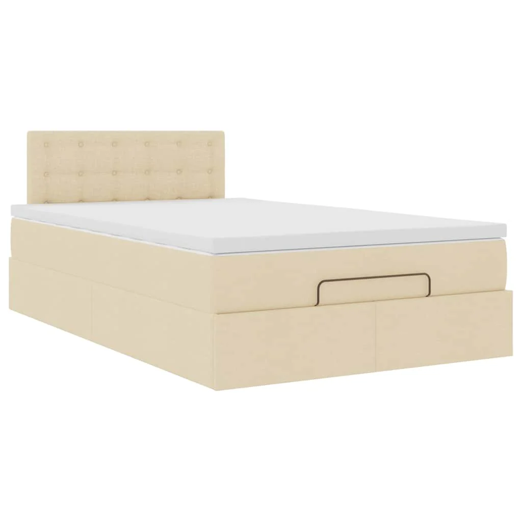 ottoman seng med madras & LEDs 120x190cm stof cremefarvet - Image 7