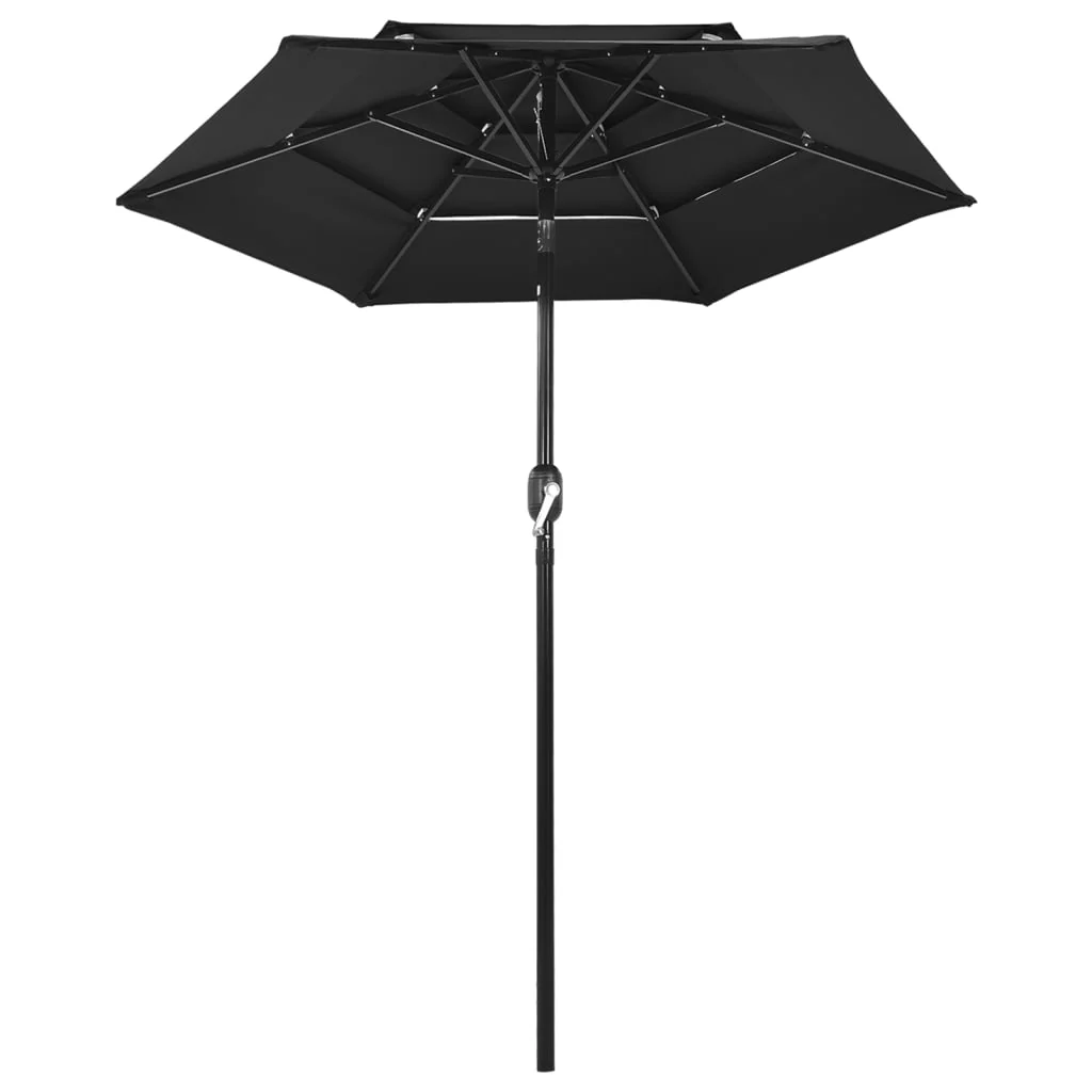 parasol 2 m aluminiumsstang 3 niveauer sort - Image 2
