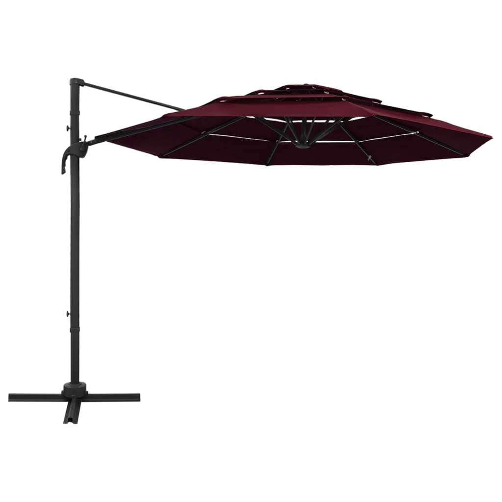 parasol 3x3 m 4 niveauer aluminiumsstang bordeauxrød - Image 2