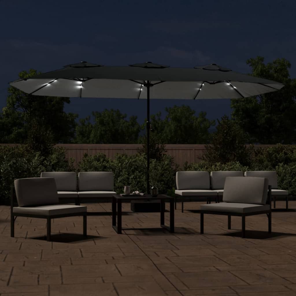 parasol m. dobbelt parasoldug og LED-lys 449x265 cm antracitgrå - Image 3