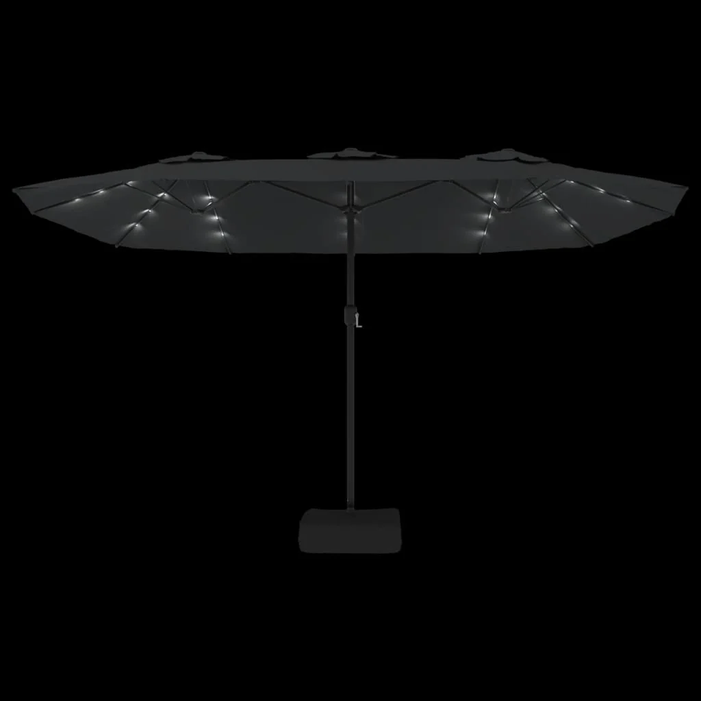 parasol m. dobbelt parasoldug og LED-lys 449x265 cm antracitgrå - Image 6
