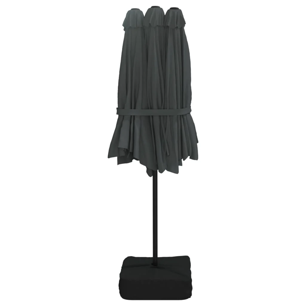 parasol m. dobbelt parasoldug og LED-lys 449x265 cm antracitgrå - Image 7