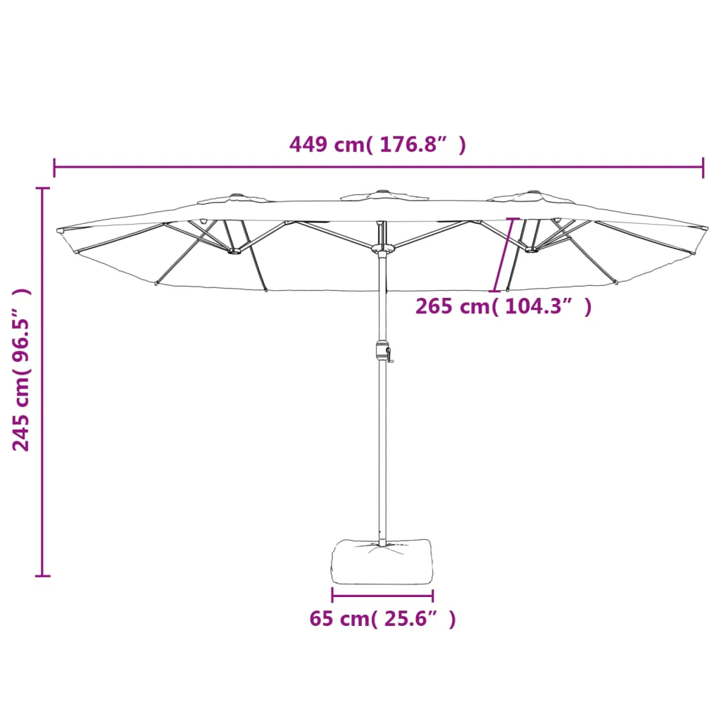 parasol m. dobbelt parasoldug og LED-lys 449x265 cm antracitgrå - Image 9