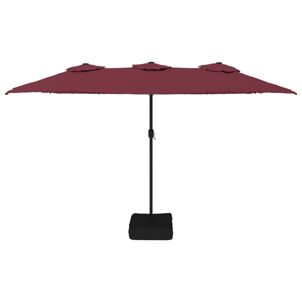 parasol m. dobbelt parasoldug og LED-lys 449x265 cm bordeauxrød - Image 4
