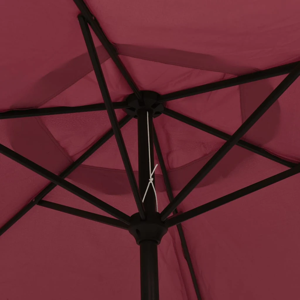 parasol m. LED-lys og stålstang 300 cm bordeauxrød - Image 7