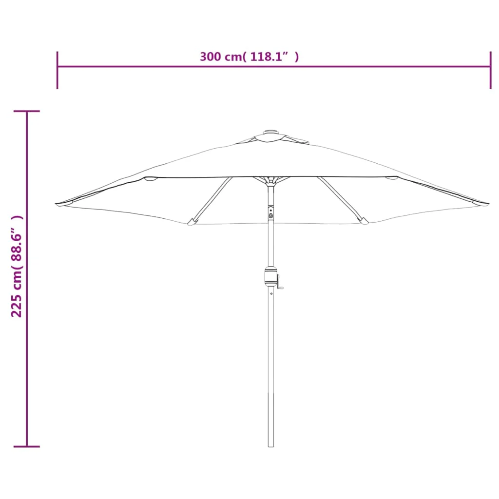 parasol m. LED-lys og stålstang 300 cm bordeauxrød - Image 9