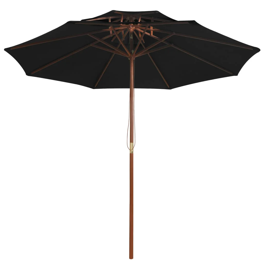 parasol m. træstang 270 cm 2 niveauer sort - Image 2