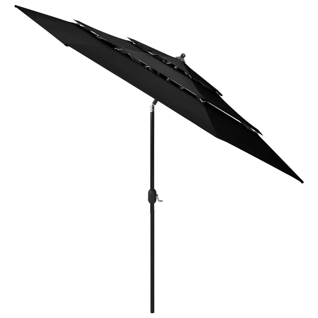 parasol med aluminiumsstang 3 niveauer 3 m sort - Image 2