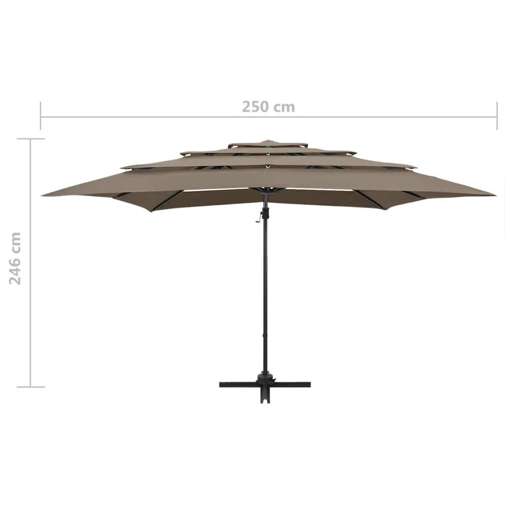 parasol med aluminiumsstang 4 niveauer 250x250 cm gråbrun - Image 8
