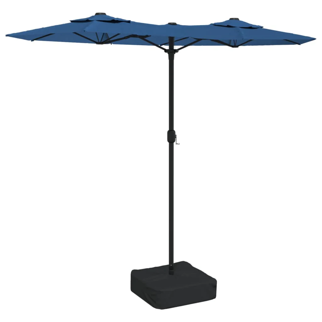 parasol med dobbelt parasoldug og LED-lys 316x145 cm azurblå - Image 2
