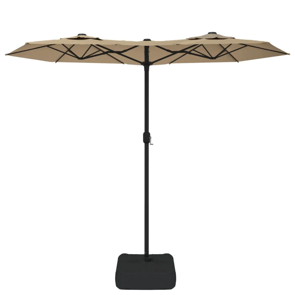 parasol med dobbelt parasoldug og LED-lys 316x145 cm gråbrun - Image 4