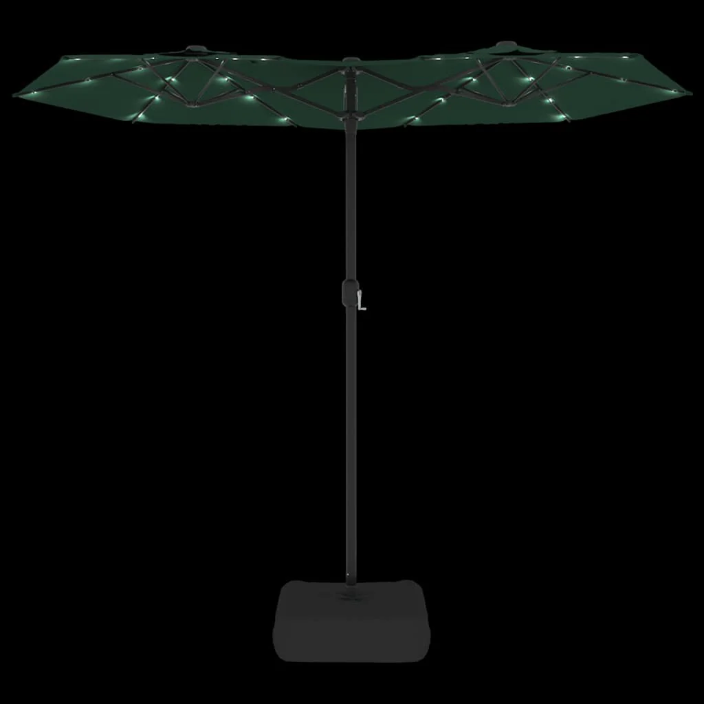 parasol med dobbelt parasoldug og LED-lys 316x145 cm grøn - Image 6