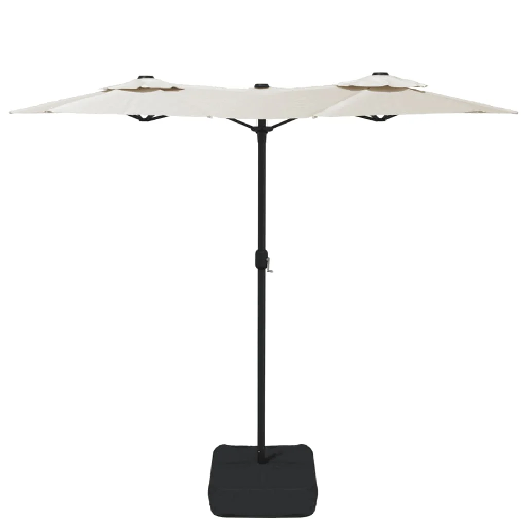 parasol med dobbelt parasoldug og LED-lys 316x145 cm sandhvid - Image 5