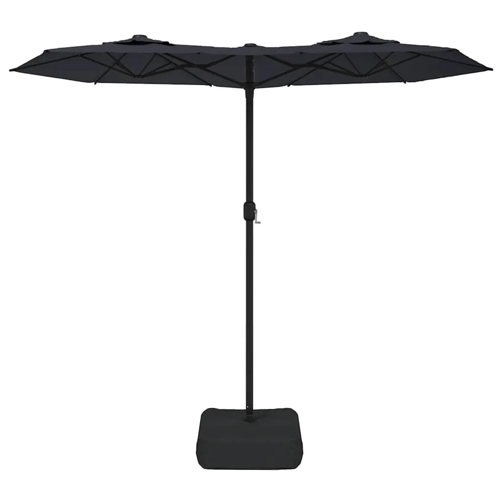 parasol med dobbelt parasoldug og LED-lys 316x145 cm sort - Image 4