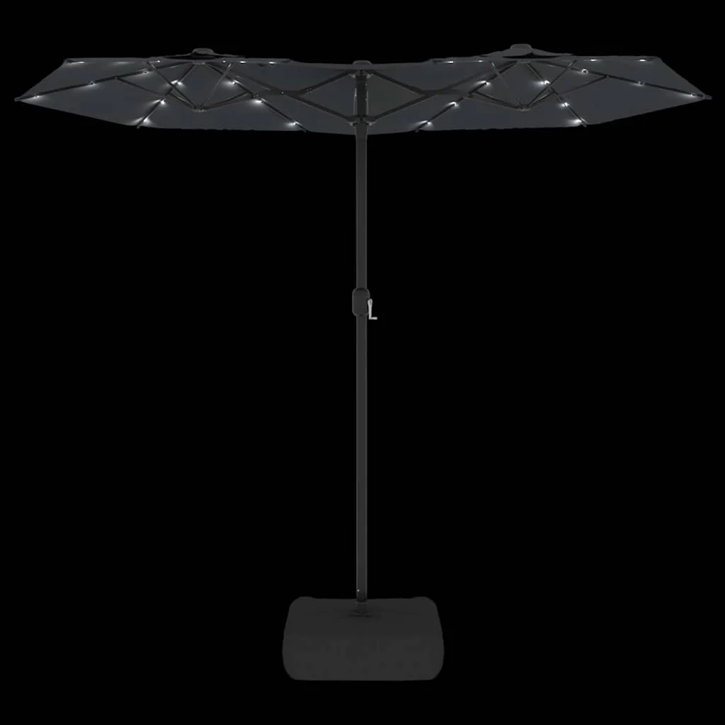 parasol med dobbelt parasoldug og LED-lys 316x145 cm sort - Image 6
