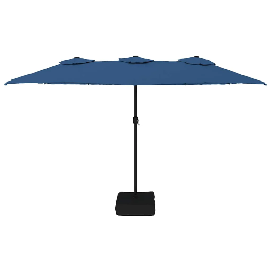 parasol med dobbelt parasoldug og LED-lys 449x265 cm azurblå - Image 4