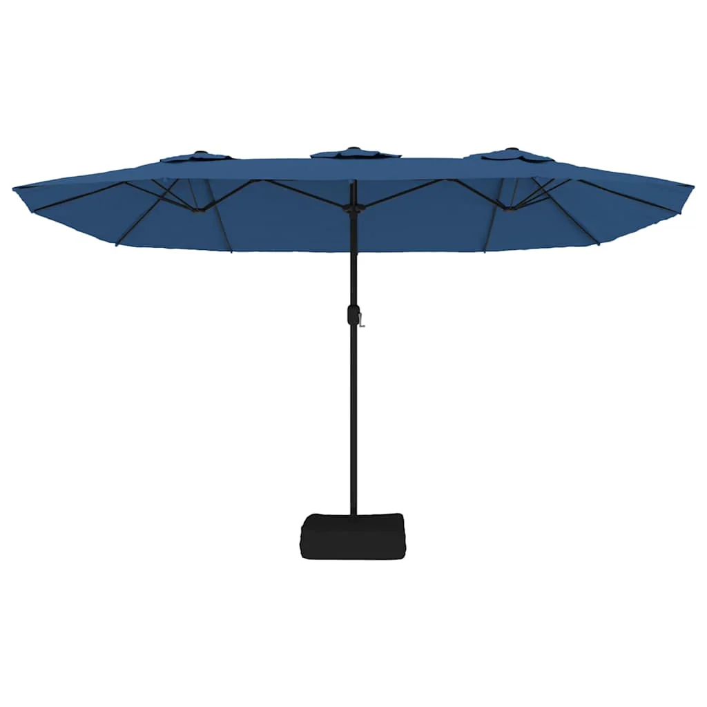 parasol med dobbelt parasoldug og LED-lys 449x265 cm azurblå - Image 5