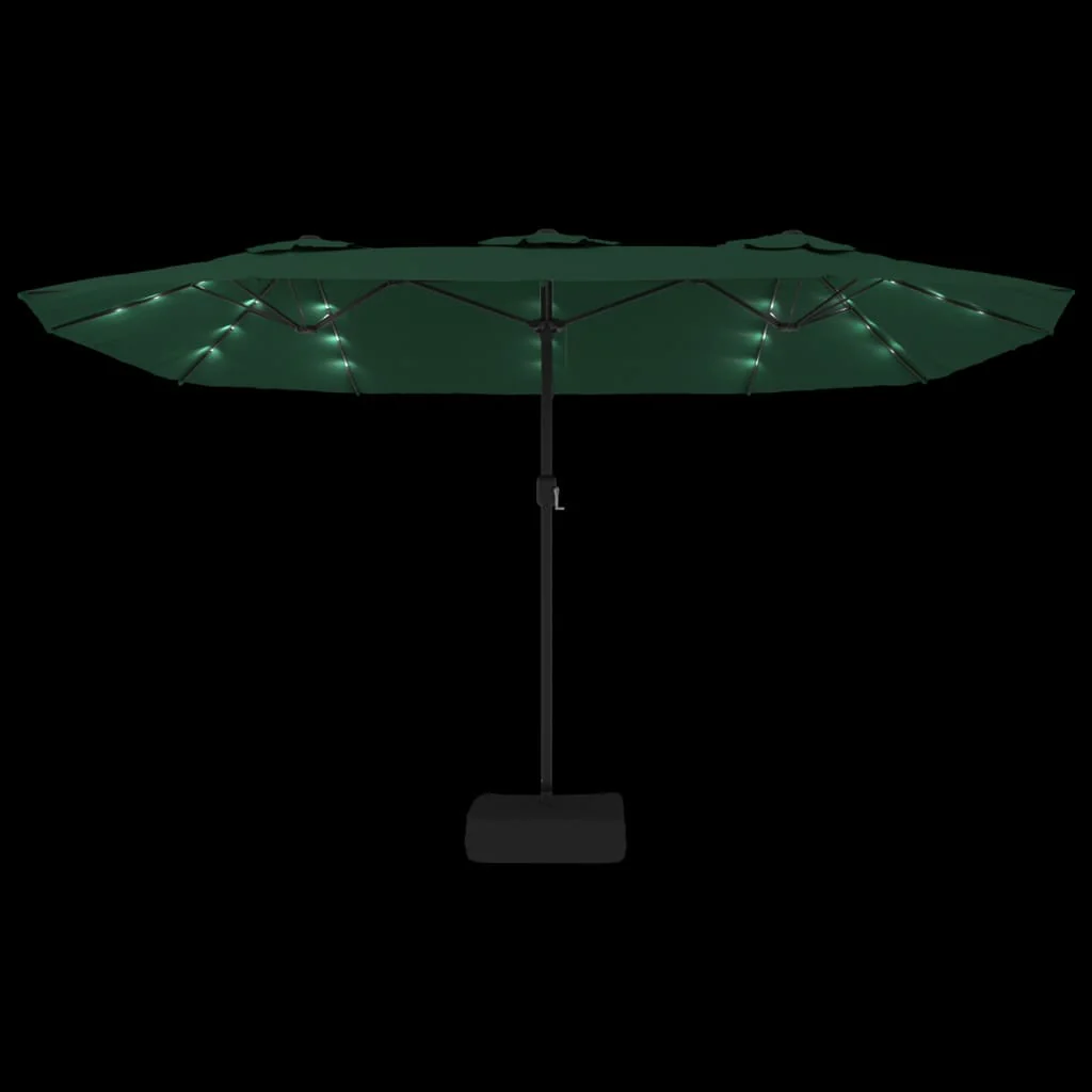 parasol med dobbelt parasoldug og LED-lys 449x265 cm grøn - Image 6