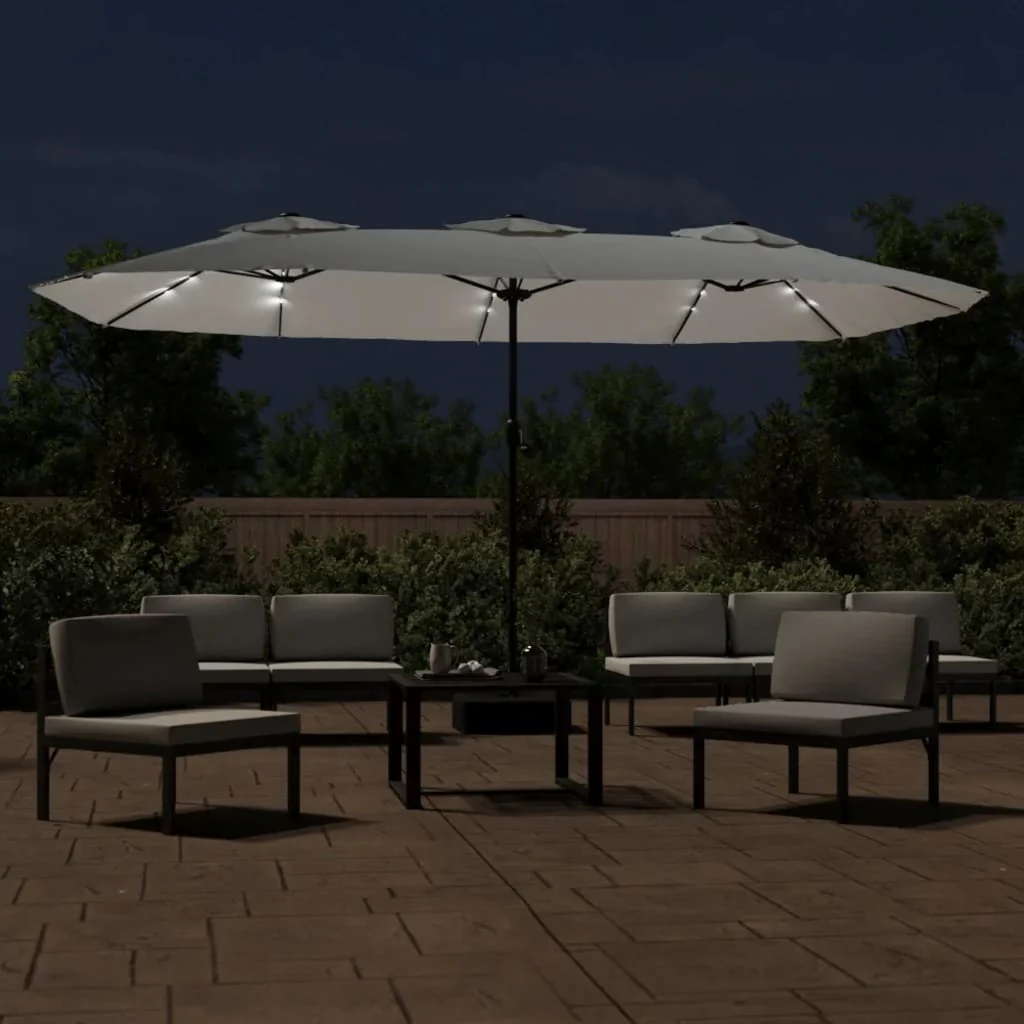 parasol med dobbelt parasoldug og LED-lys 449x265 cm sandhvid - Image 3