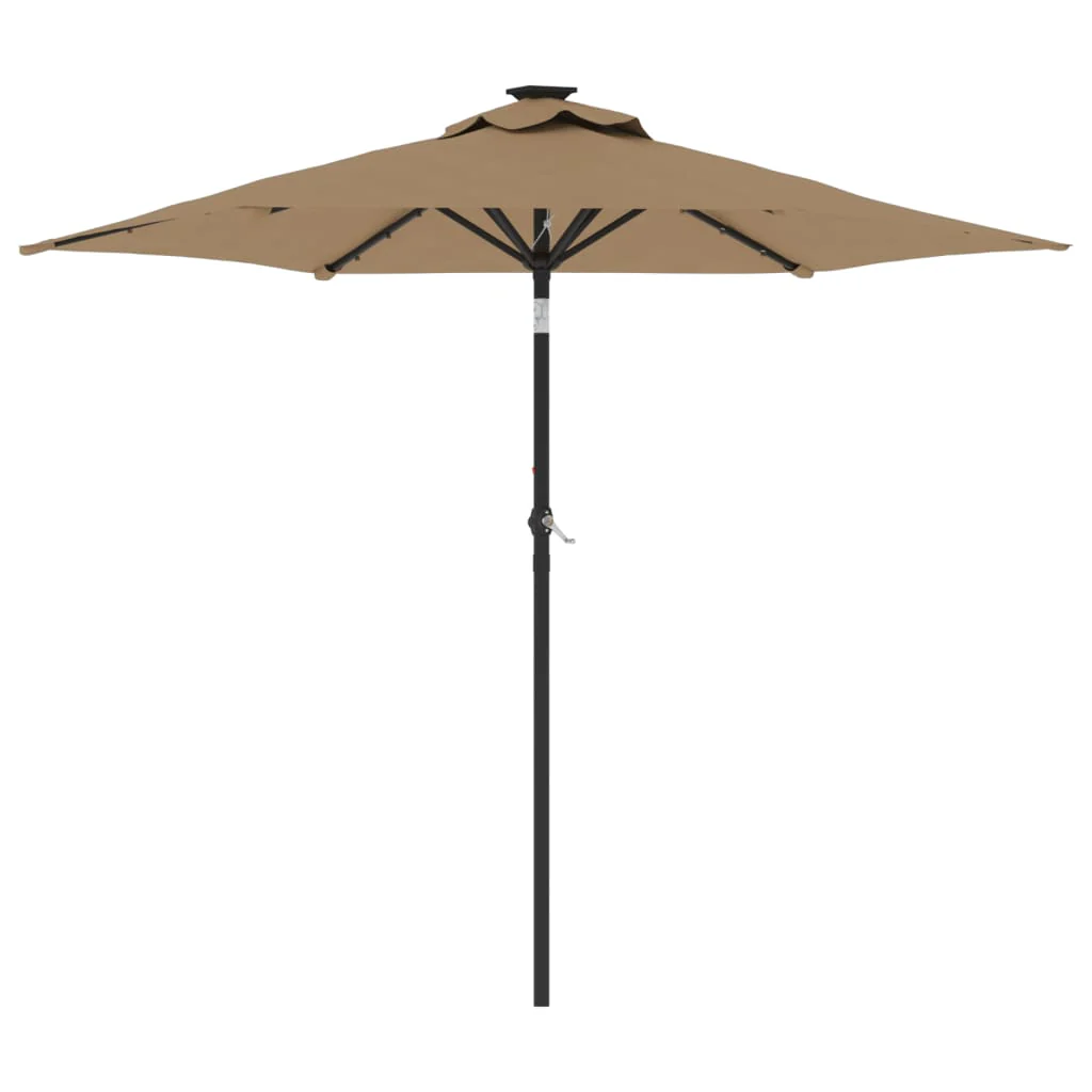 parasol med LED-lys og stålstang 225x225x212 cm gråbrun - Image 2