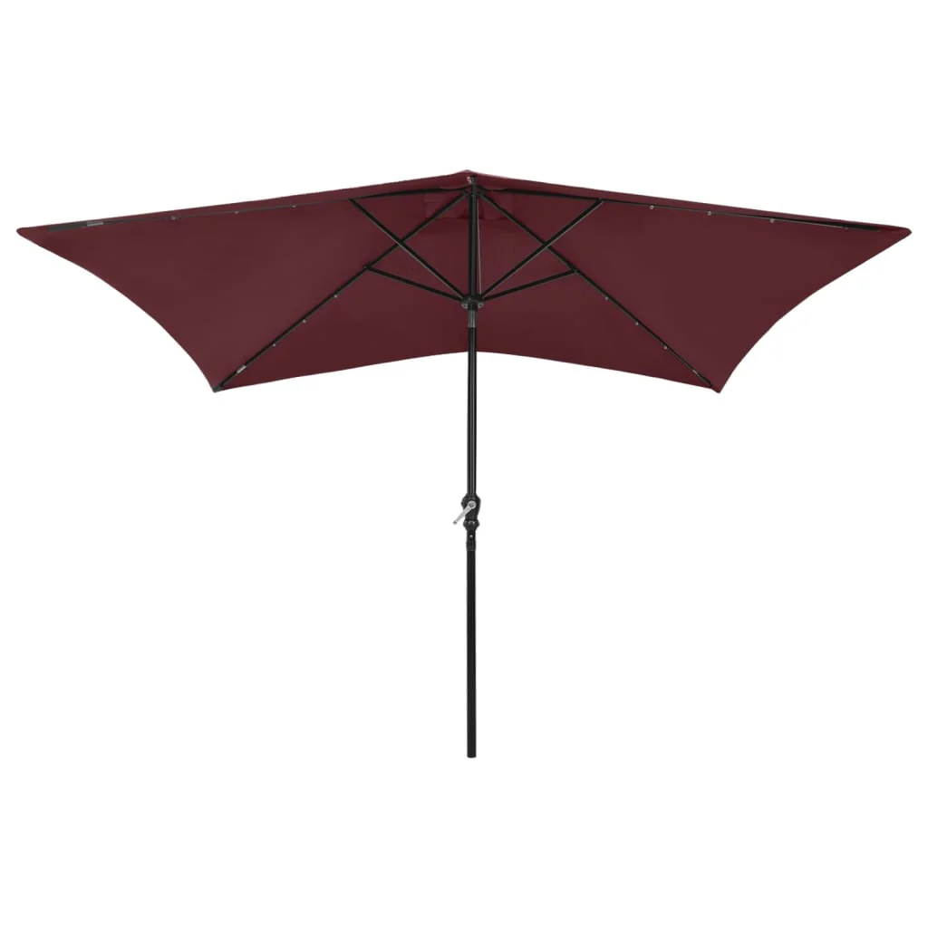parasol med LED-lys og stålstang 2x3 m bordeauxrød - Image 2