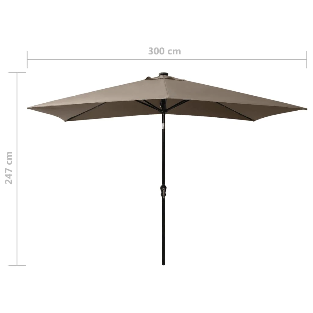 parasol med LED-lys og stålstang 2x3 m gråbrun - Image 10