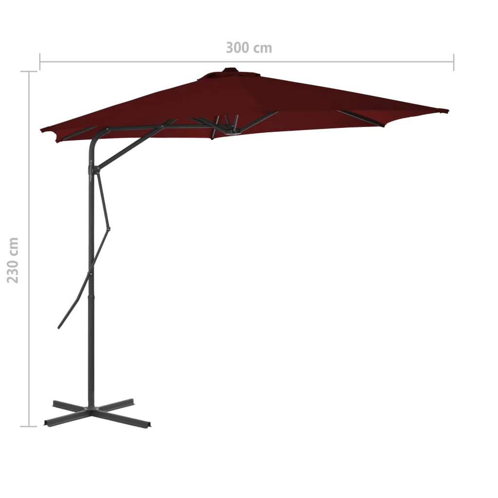 parasol med stålstang 300x230 cm bordeauxfarvet - Image 7