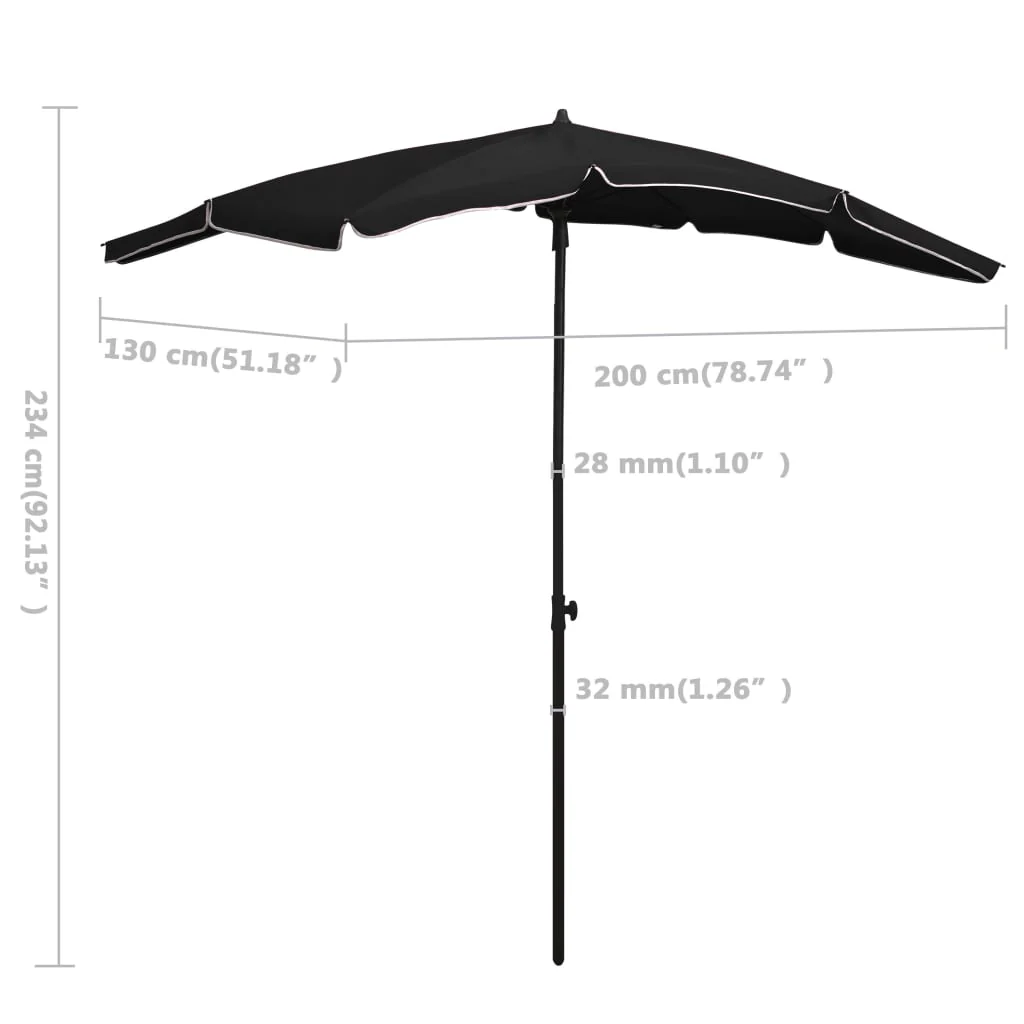 parasol med stang 200x130 cm sort - Image 6
