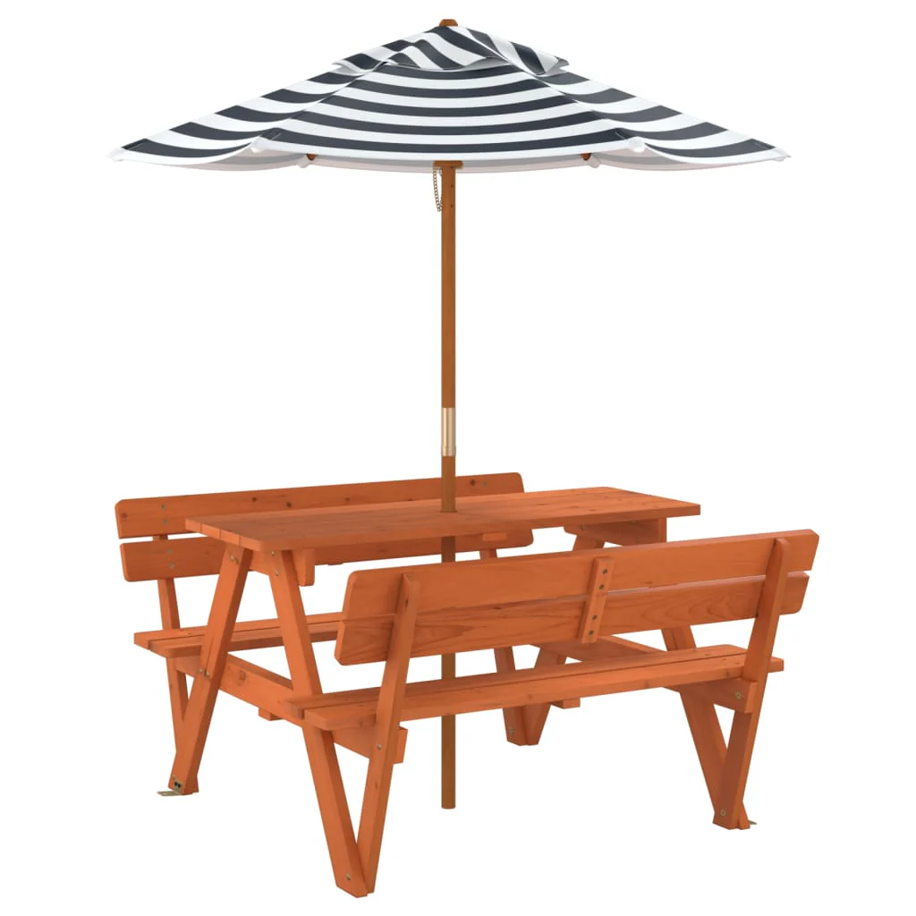 picnicbord til 4 børn m. parasol massivt grantræ - Image 5