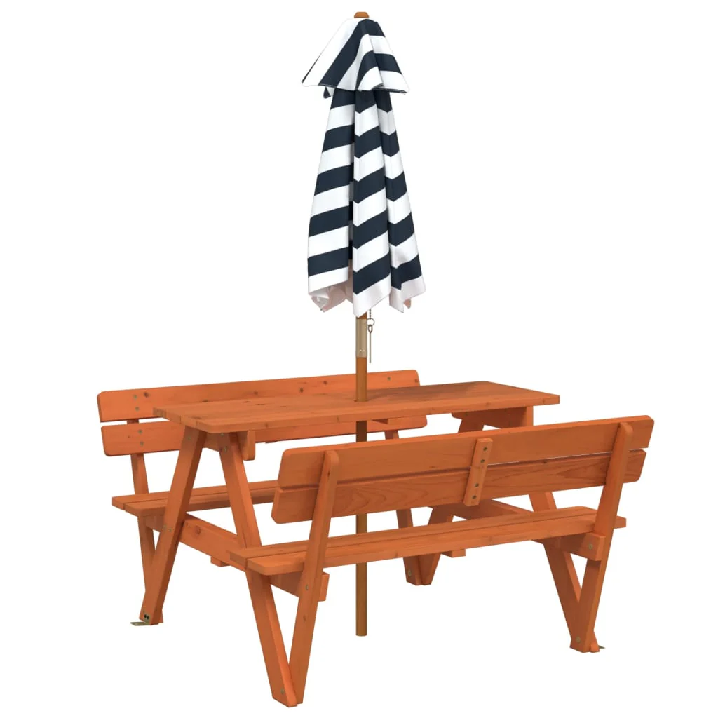 picnicbord til 4 børn m. parasol massivt grantræ - Image 6