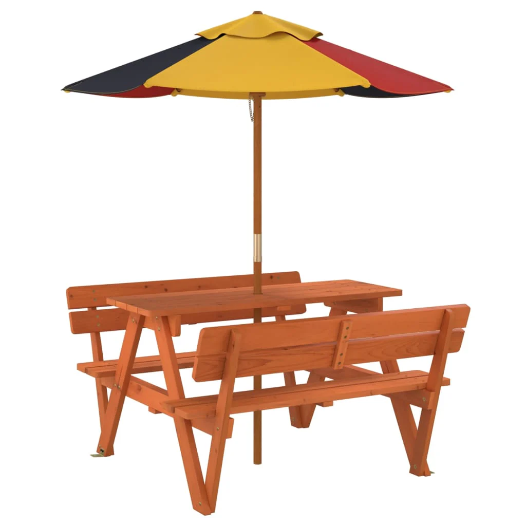picnicbord til 4 børn m. parasol massivt grantræ - Image 5