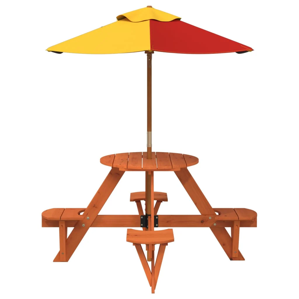picnicbord til 4 børn m. parasol rundt massivt grantræ - Image 3
