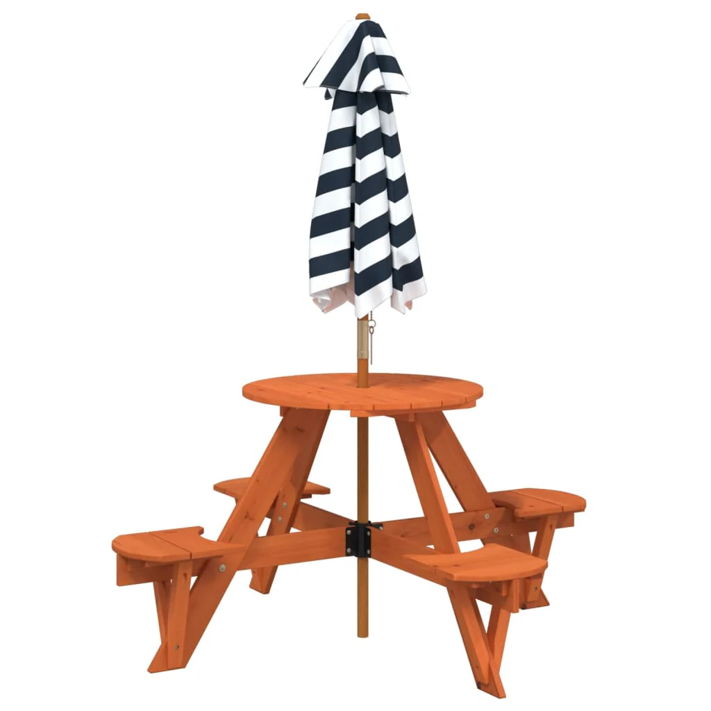 picnicbord til 4 børn m. parasol rundt massivt grantræ - Image 6