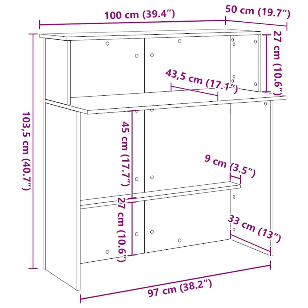 receptionsdisk hvid 100x50x103,5 cm konstrueret træ - Image 9
