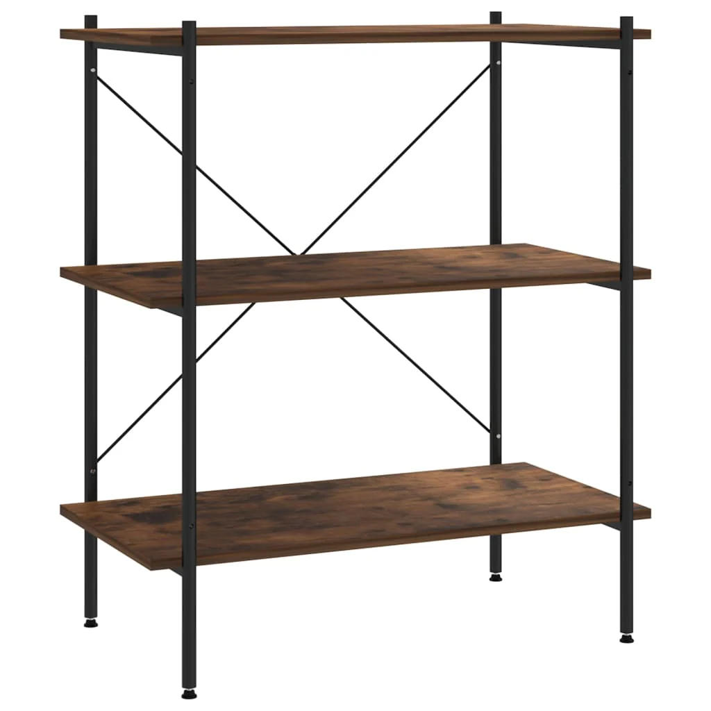 reol med 3 hylder 80x40x92 cm sort og naturfarvet - Image 2