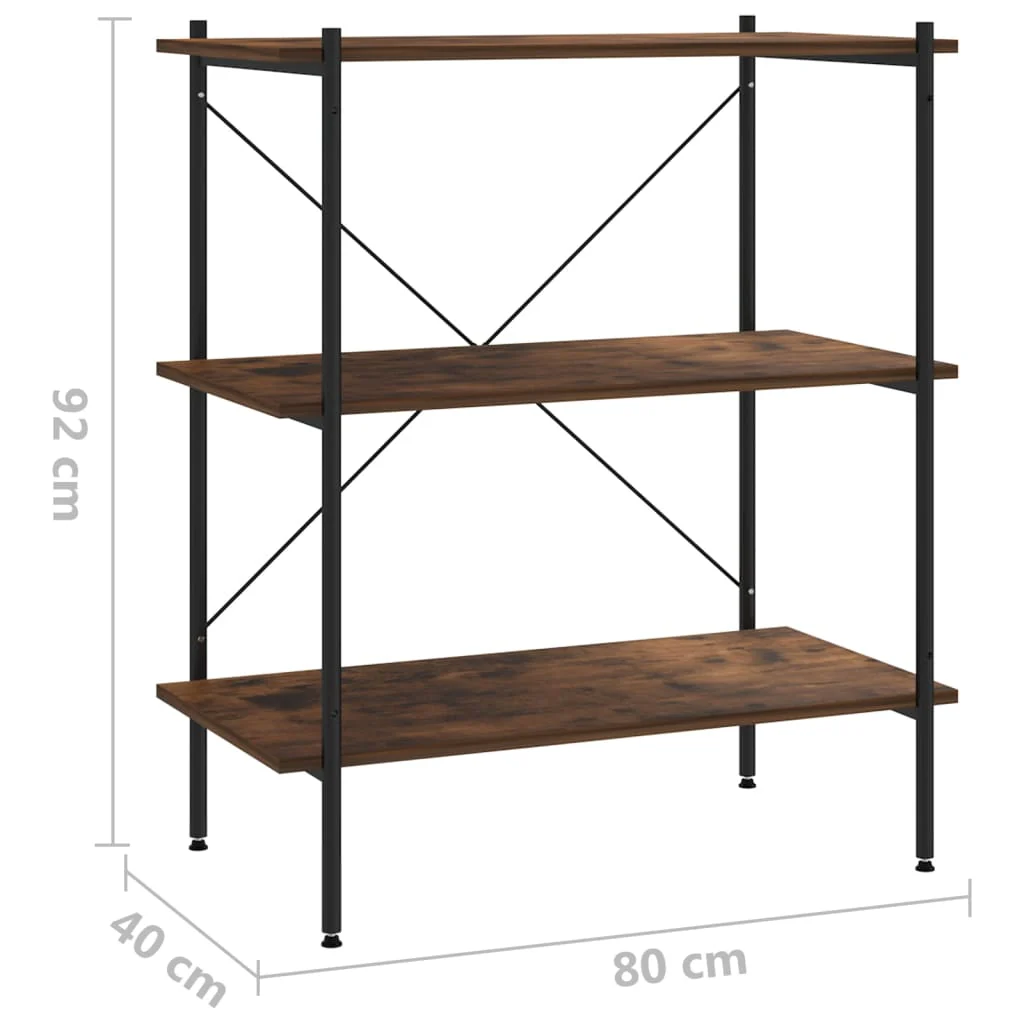 reol med 3 hylder 80x40x92 cm sort og naturfarvet - Image 7