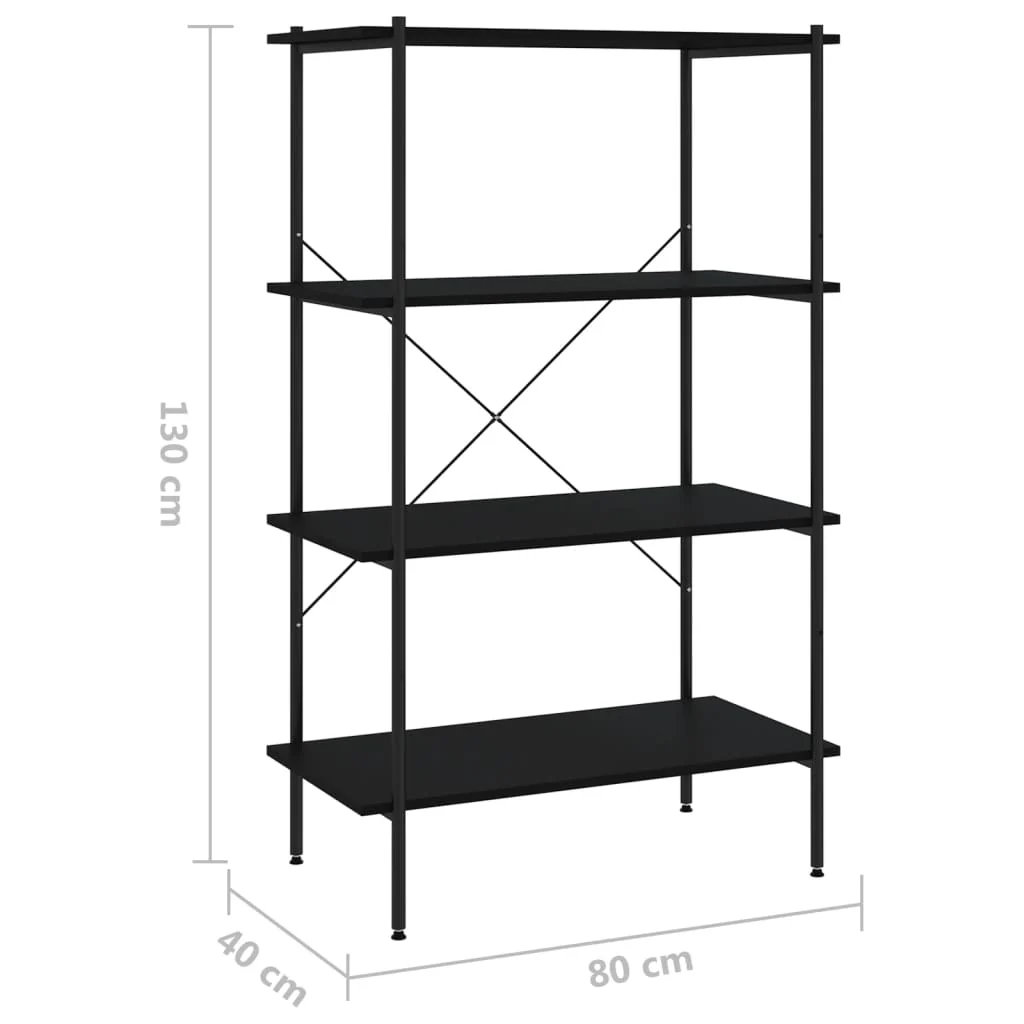reol med 4 hylder 80x40x130 cm sort - Image 7