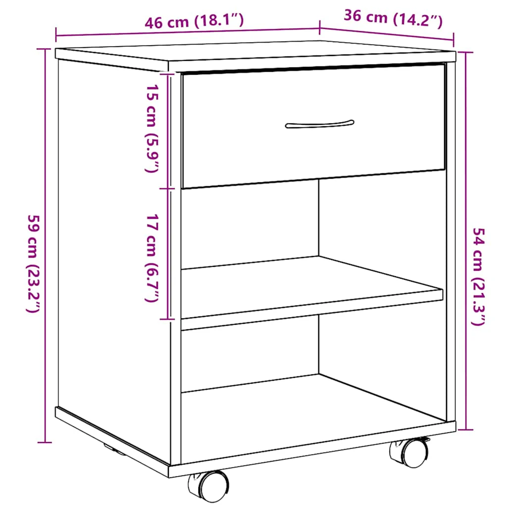 rullebord 46x36x59 cm konstrueret træ kunsteg - Image 10