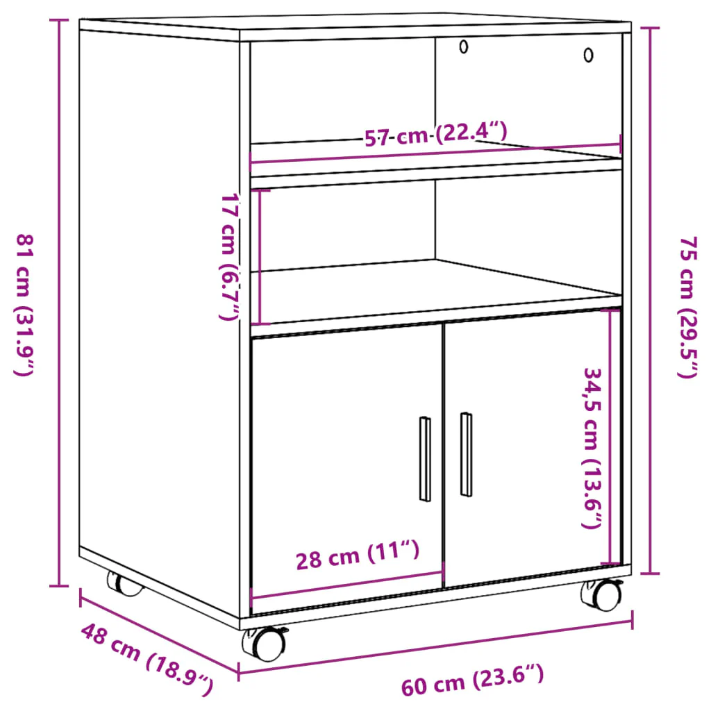 rullebord 60x48x81 cm konstrueret træ gammelt trælook - Image 9