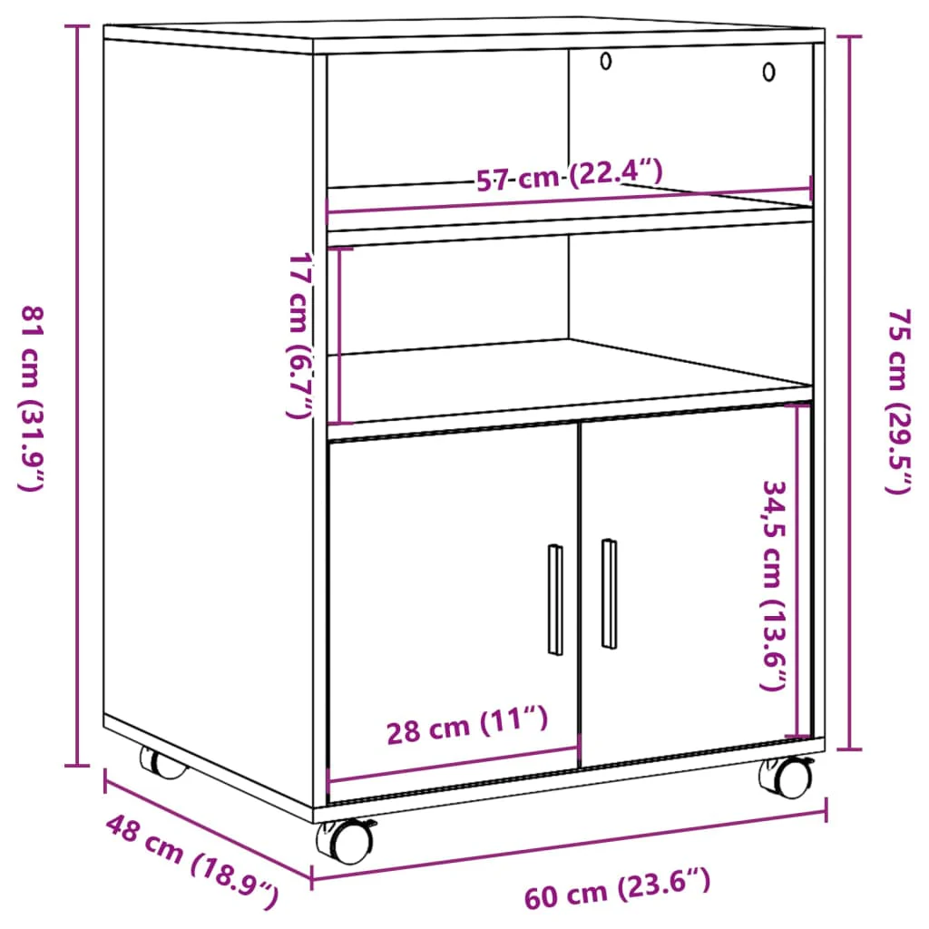 rullebord 60x48x81 cm konstrueret træ røget egetræsfarve - Image 9
