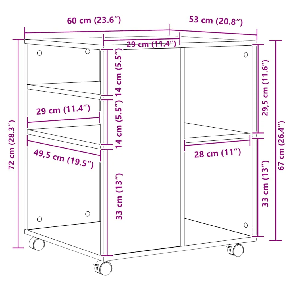 rullebord 60x53x72 cm konstrueret træ kunsteg - Image 9