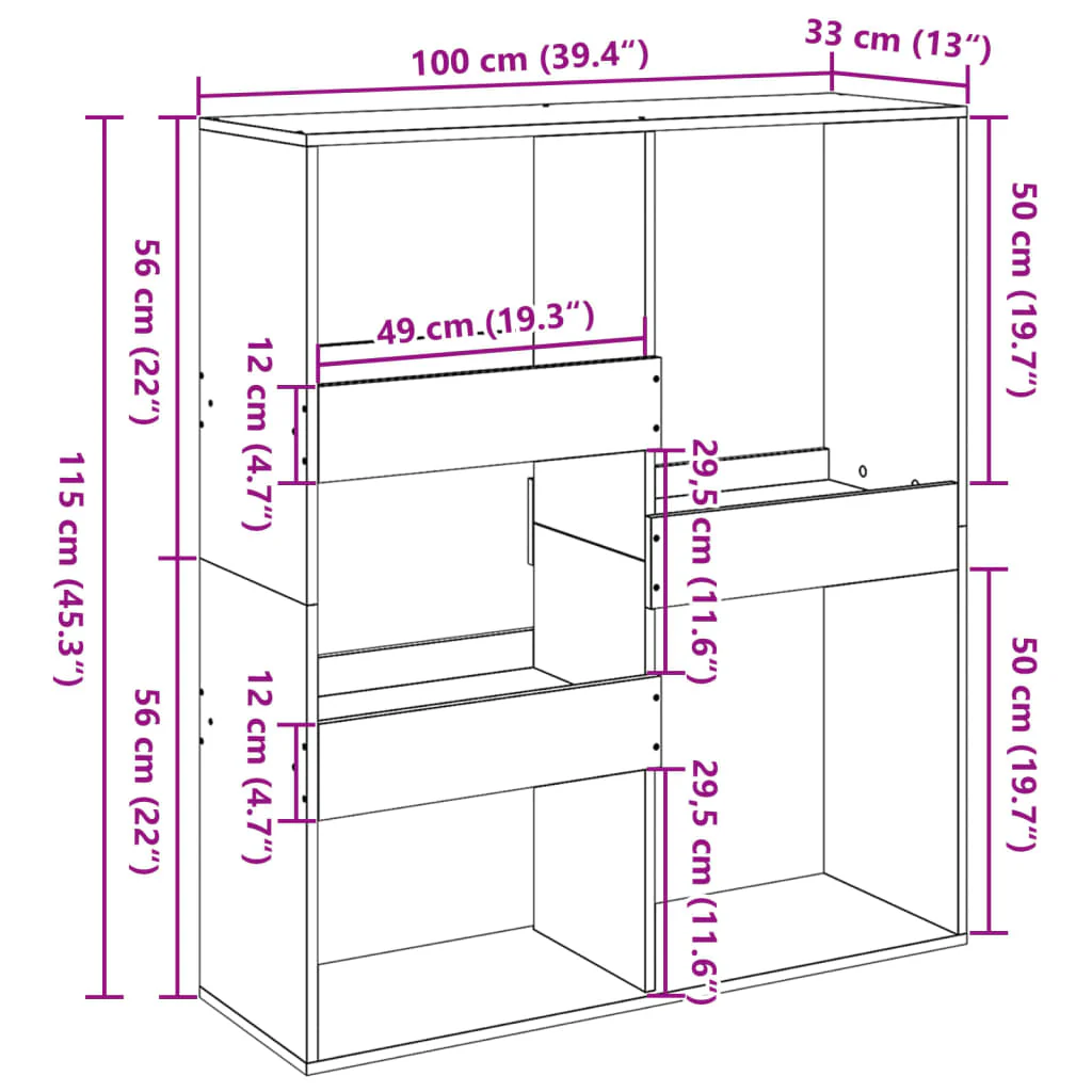 rumdeler 100x33x115 cm konstrueret træ sort - Image 8