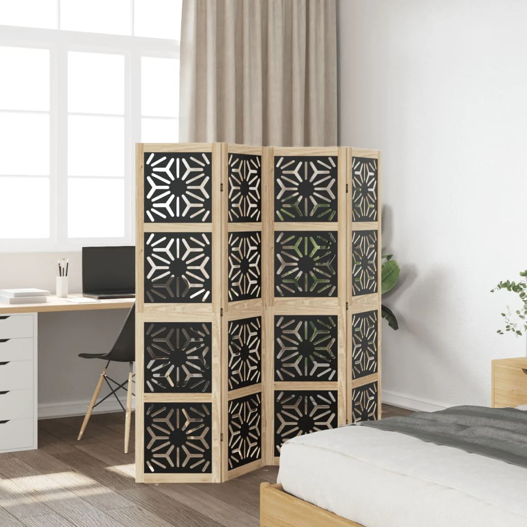 rumdeler 4 paneler massivt kejsertræ brun og sort - Image 3