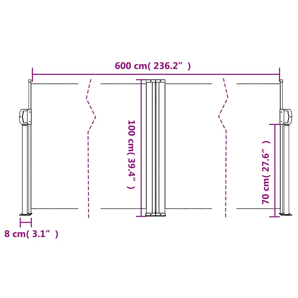 sammenrullelig sidemarkise 100 x 600 cm brun - Image 9