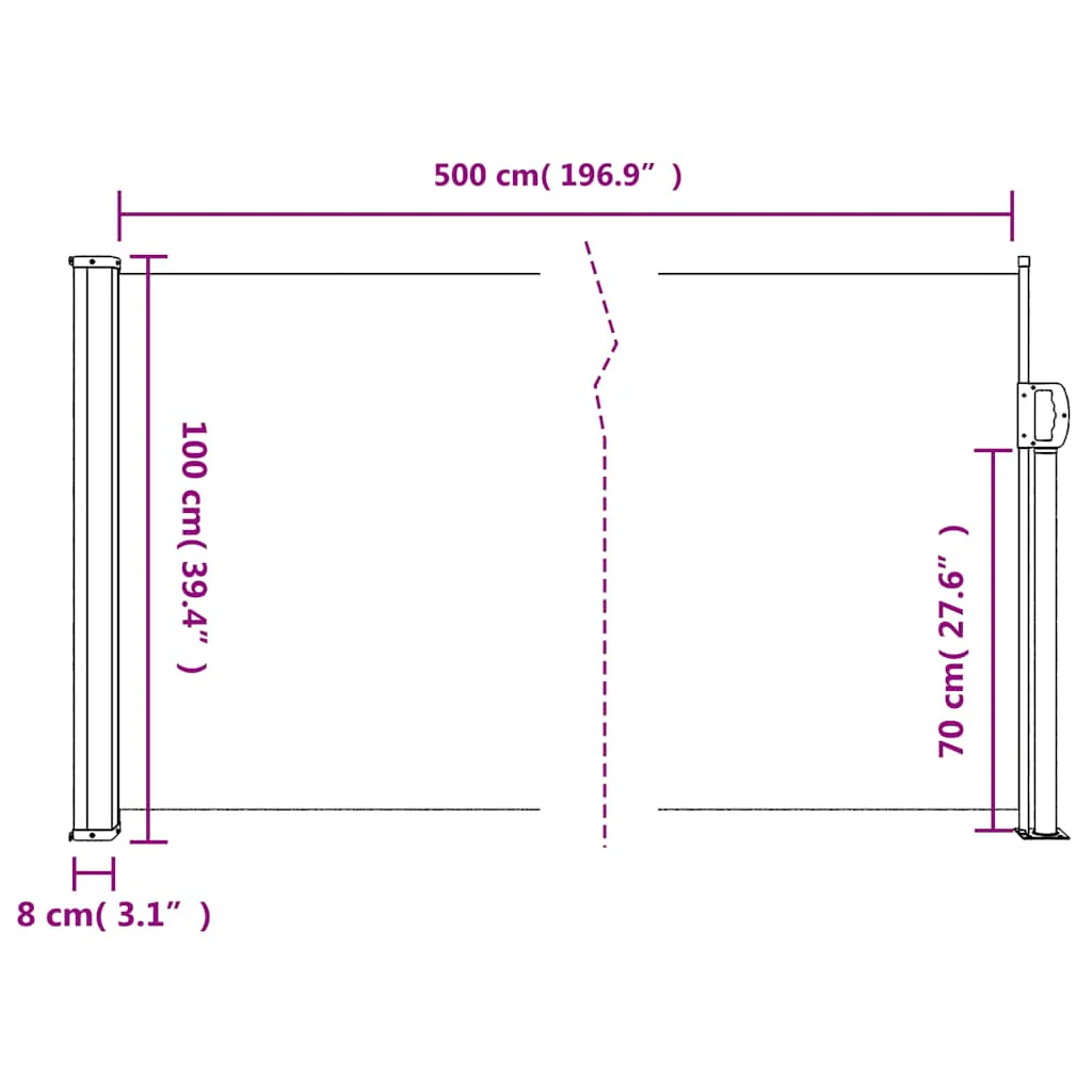 sammenrullelig sidemarkise 100x500 cm hvid - Image 9