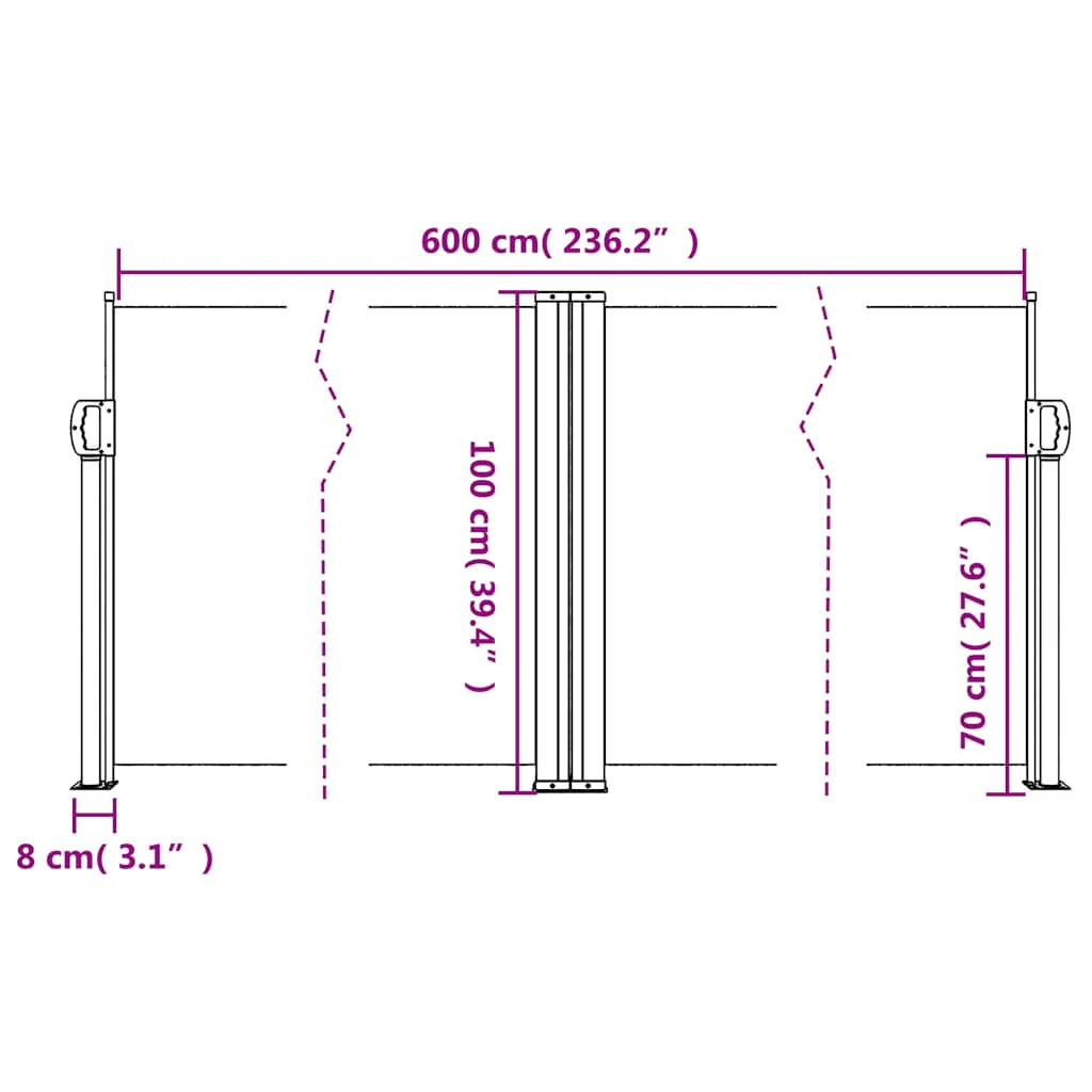 sammenrullelig sidemarkise 100x600 cm hvid - Image 9
