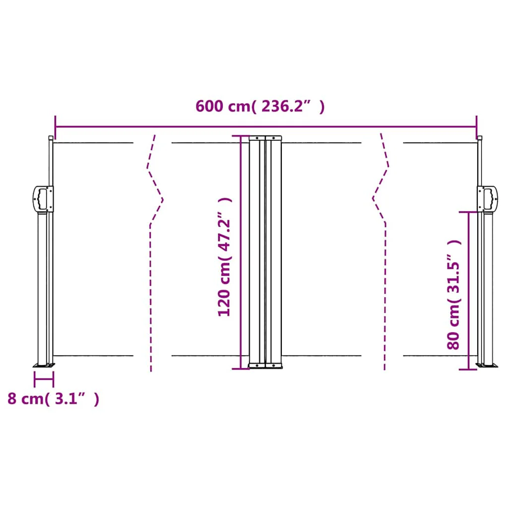 sammenrullelig sidemarkise 120 x 600 cm sort - Image 9