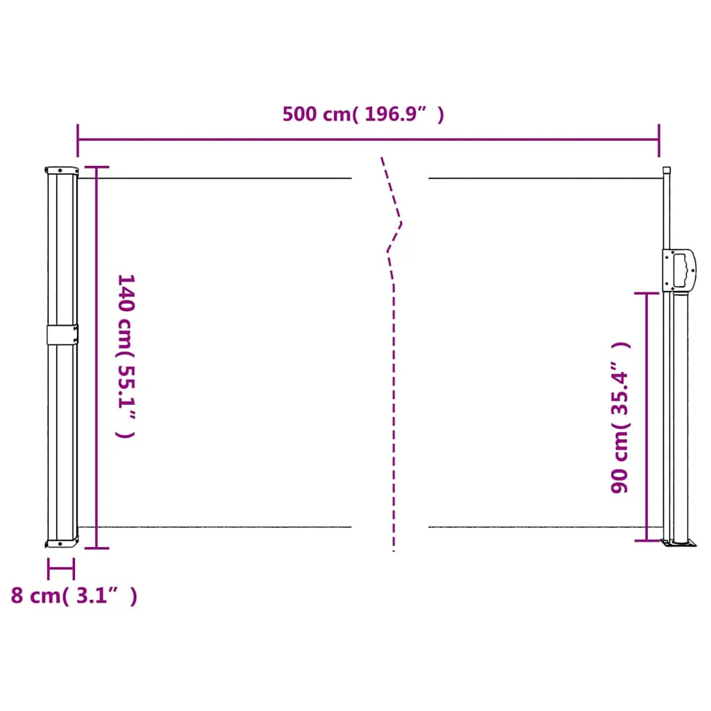 sammenrullelig sidemarkise 140x500 cm hvid - Image 9
