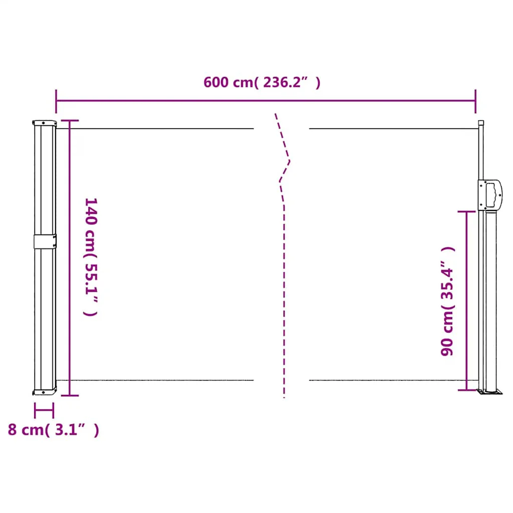 sammenrullelig sidemarkise 140x600 cm hvid - Image 9